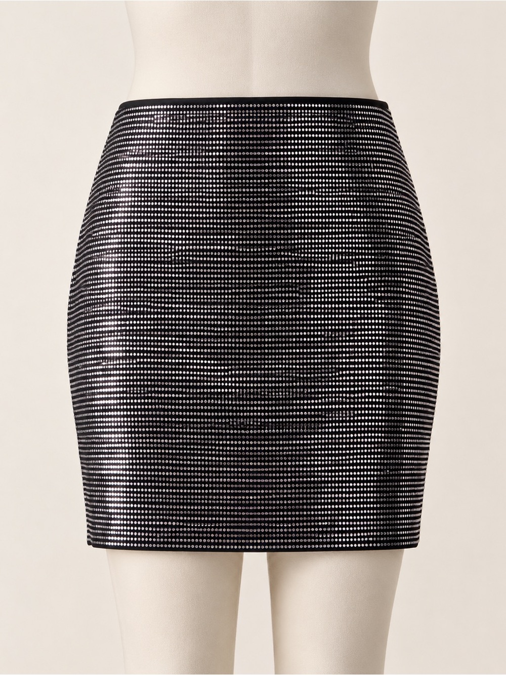 Reitmans Black Silver Rhinestone Mini Skirt XS Lined